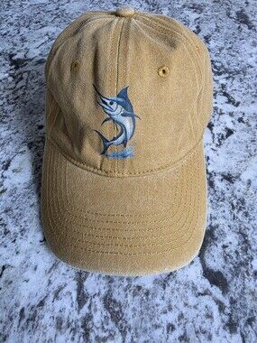 Mustard Yellow Embroidered Marlin Fishing Hat.